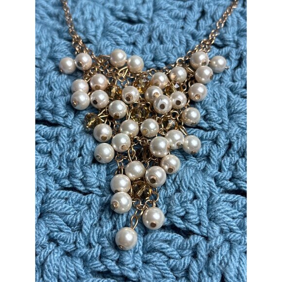 Goldtone Faux Pearl Bead Cluster Necklace 16 - 19 inches Long - Picture 2 of 4